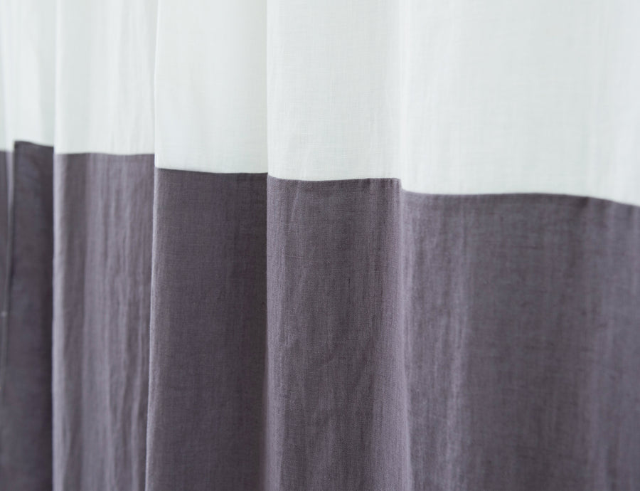 White and Pastel Plum linen curtains with tabs, two tones - Linen Couture Boutique