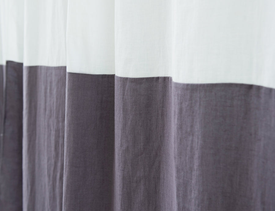 White and Natural Light linen curtains with tabs, two tones - Linen Couture Boutique