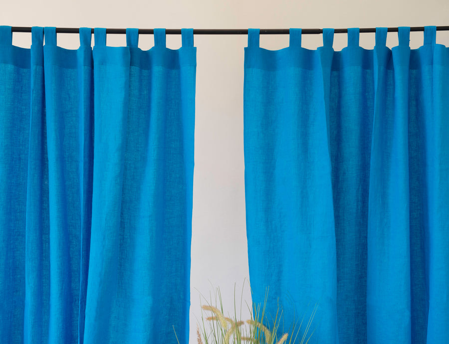 Sky Blue linen curtain with tabs - Linen Couture Boutique