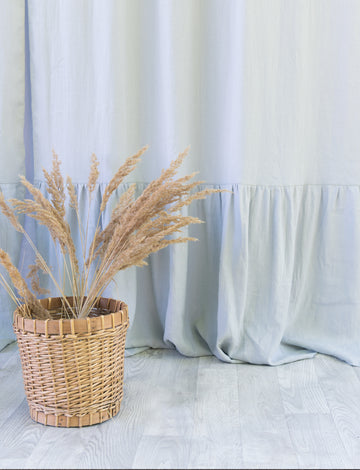 Light Grey linen curtain with ruffles, rod pocket - Linen Couture Boutique