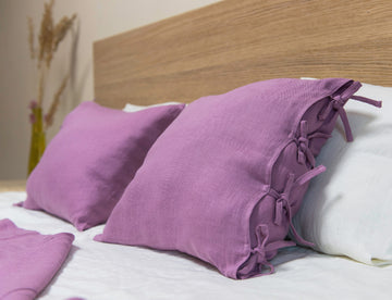 Deep Rose Pillowcase with Ties from Natural Softened Linen - Linen Couture