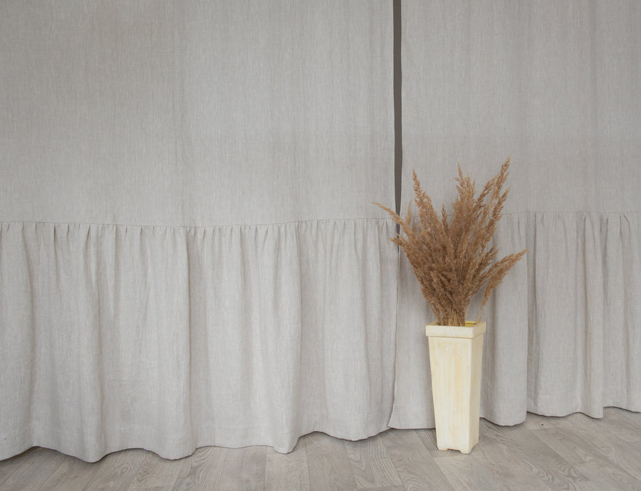 Natural Light linen curtain with ruffles, rod pocket - Linen Couture Boutique