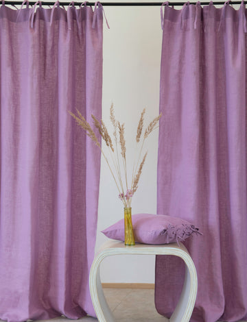 Deep Rose linen curtain with tie tops - Linen Couture Boutique