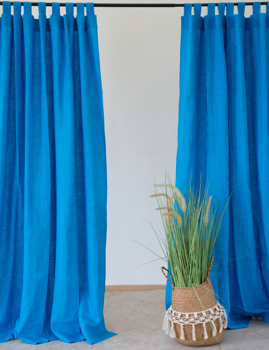 Sky Blue linen curtain with tabs - Linen Couture Boutique