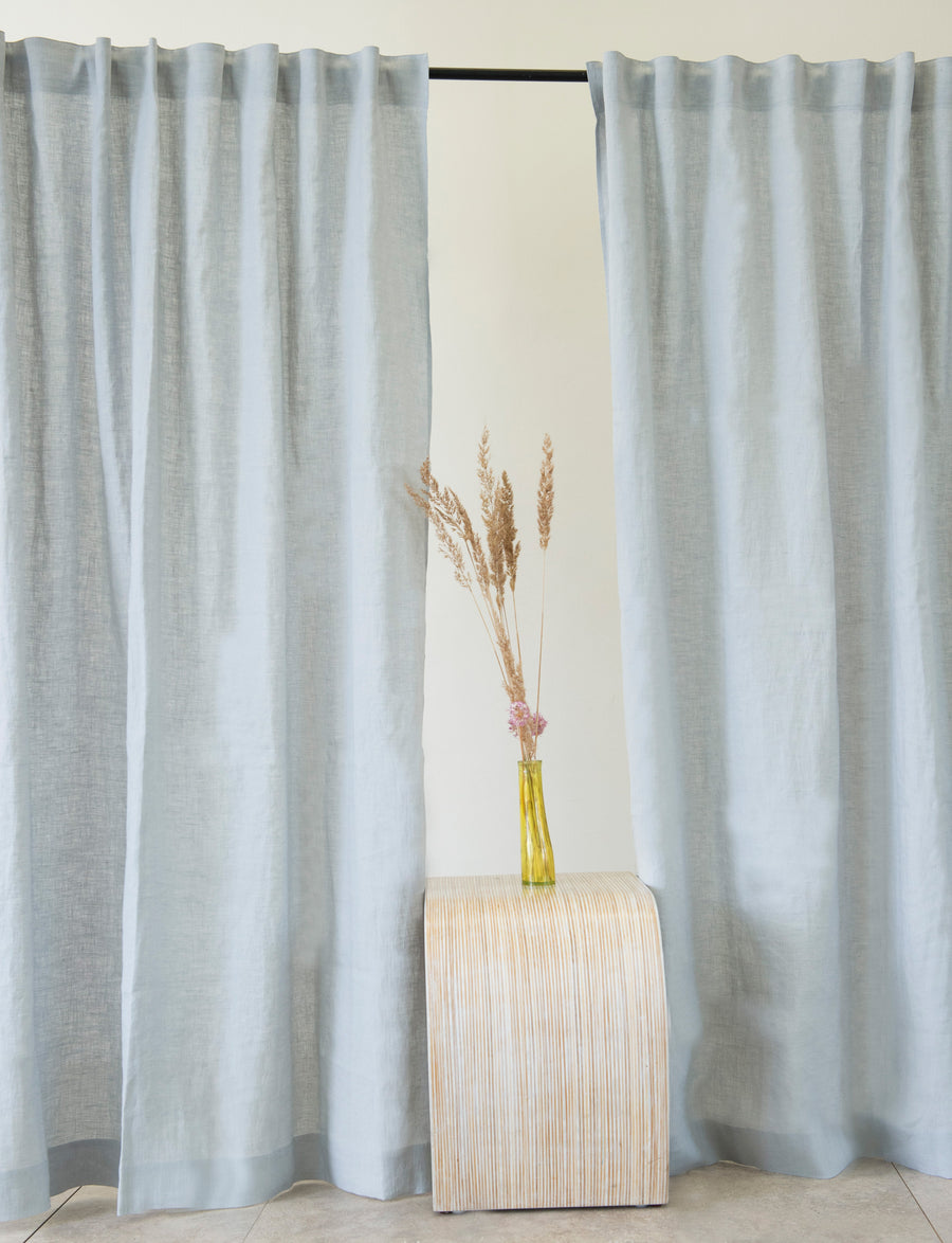 Light Grey linen curtain with multifunctional heading tape - Linen Couture Boutique