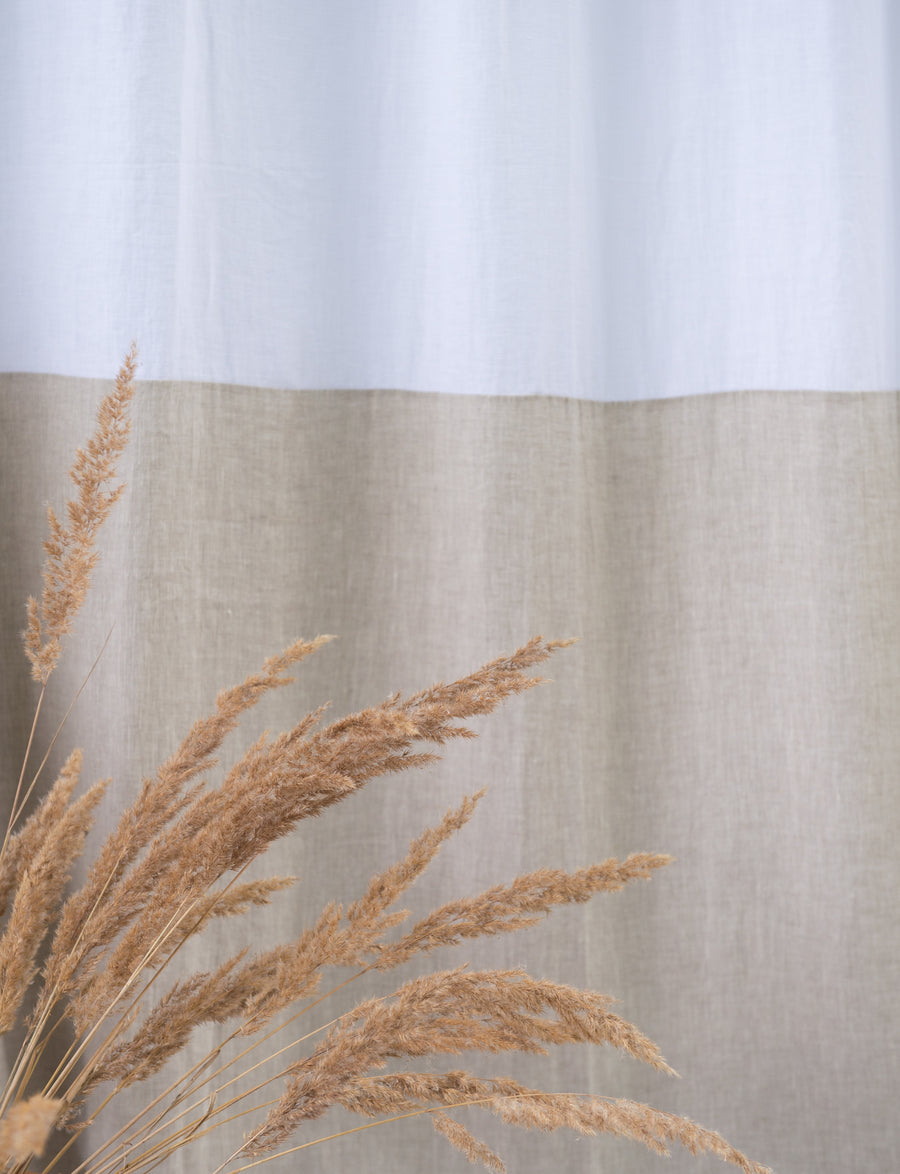 White and Natural Light linen curtains with tabs, two tones - Linen Couture Boutique