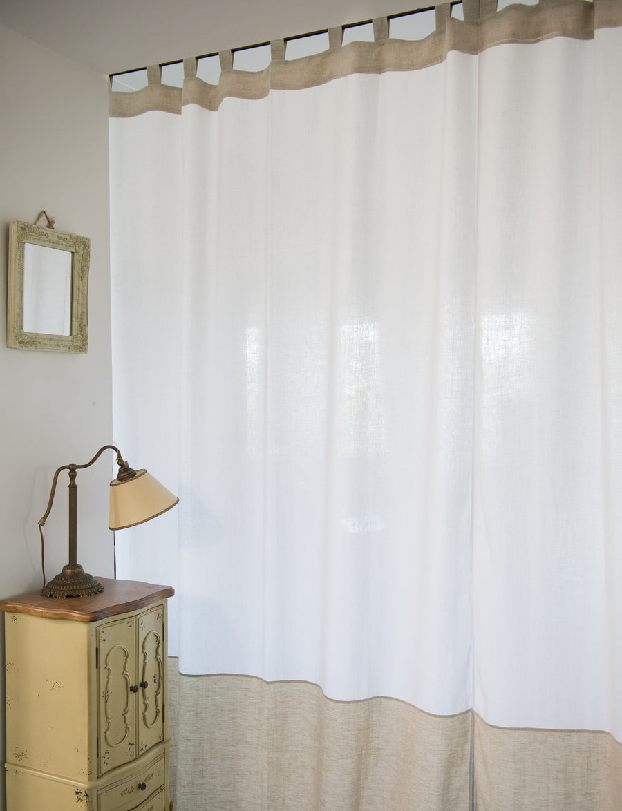 White and Natural Light linen curtains with tabs, two tones - Linen Couture Boutique