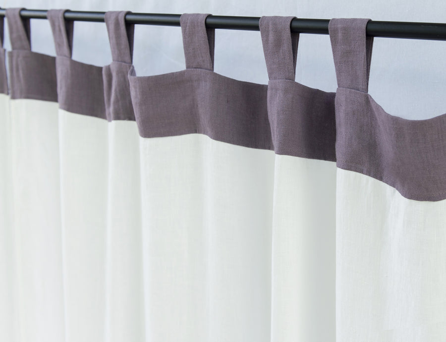 White and Pastel Plum linen curtains with tabs, two tones - Linen Couture Boutique