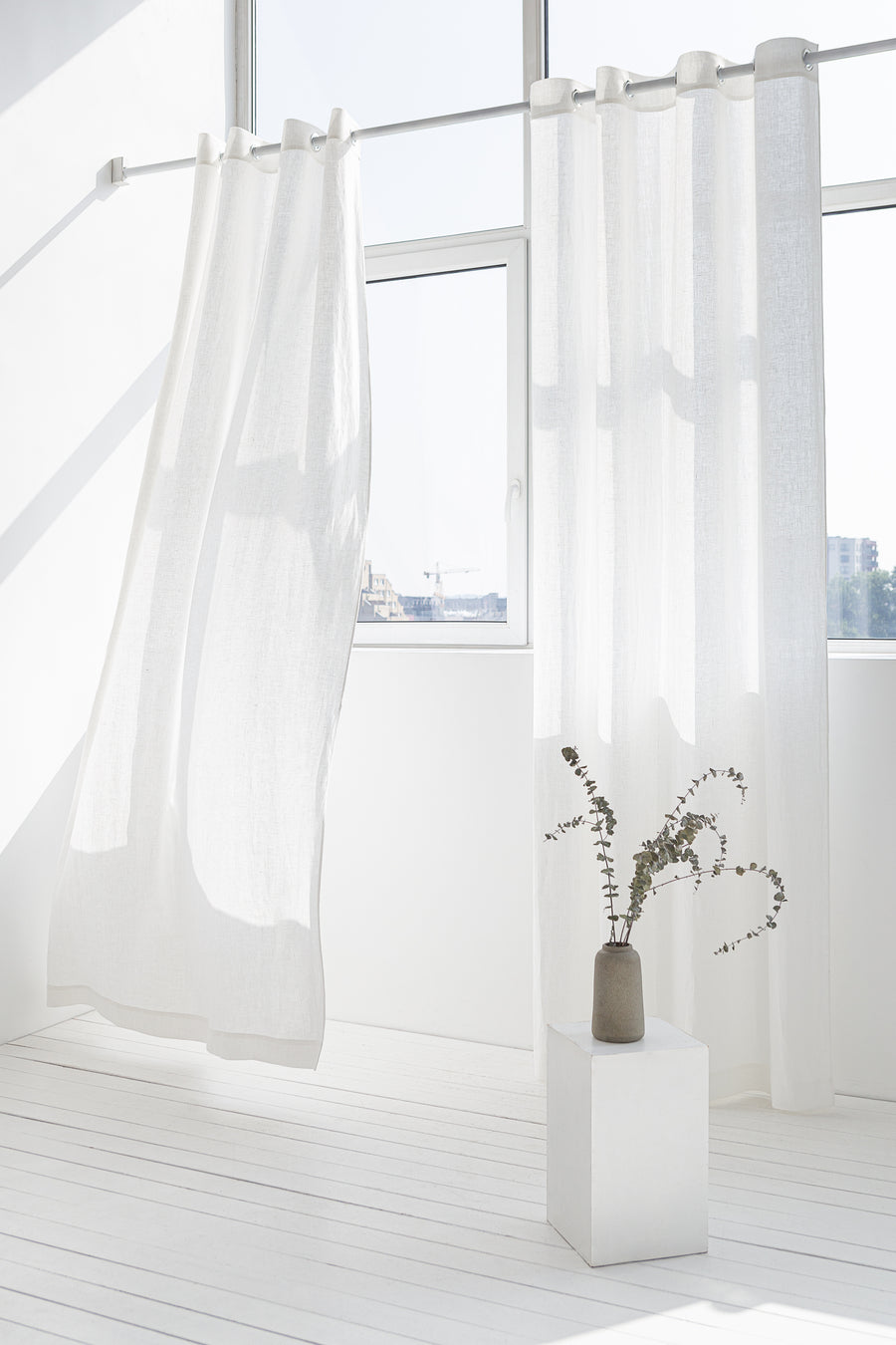 White linen curtain with grommets - Linen Couture Boutique