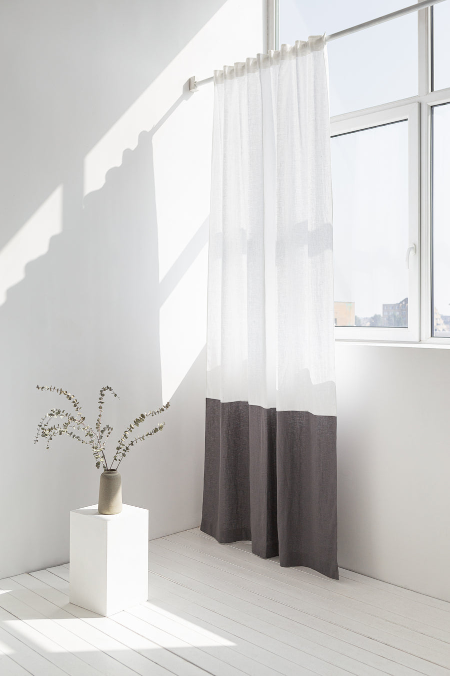 White and Pastel Plum linen curtains with tape, two tones - Linen Couture Boutique