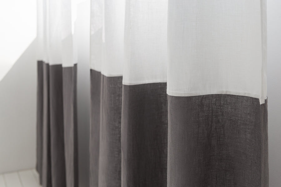 White and Pastel Plum linen curtains with tape, two tones - Linen Couture Boutique