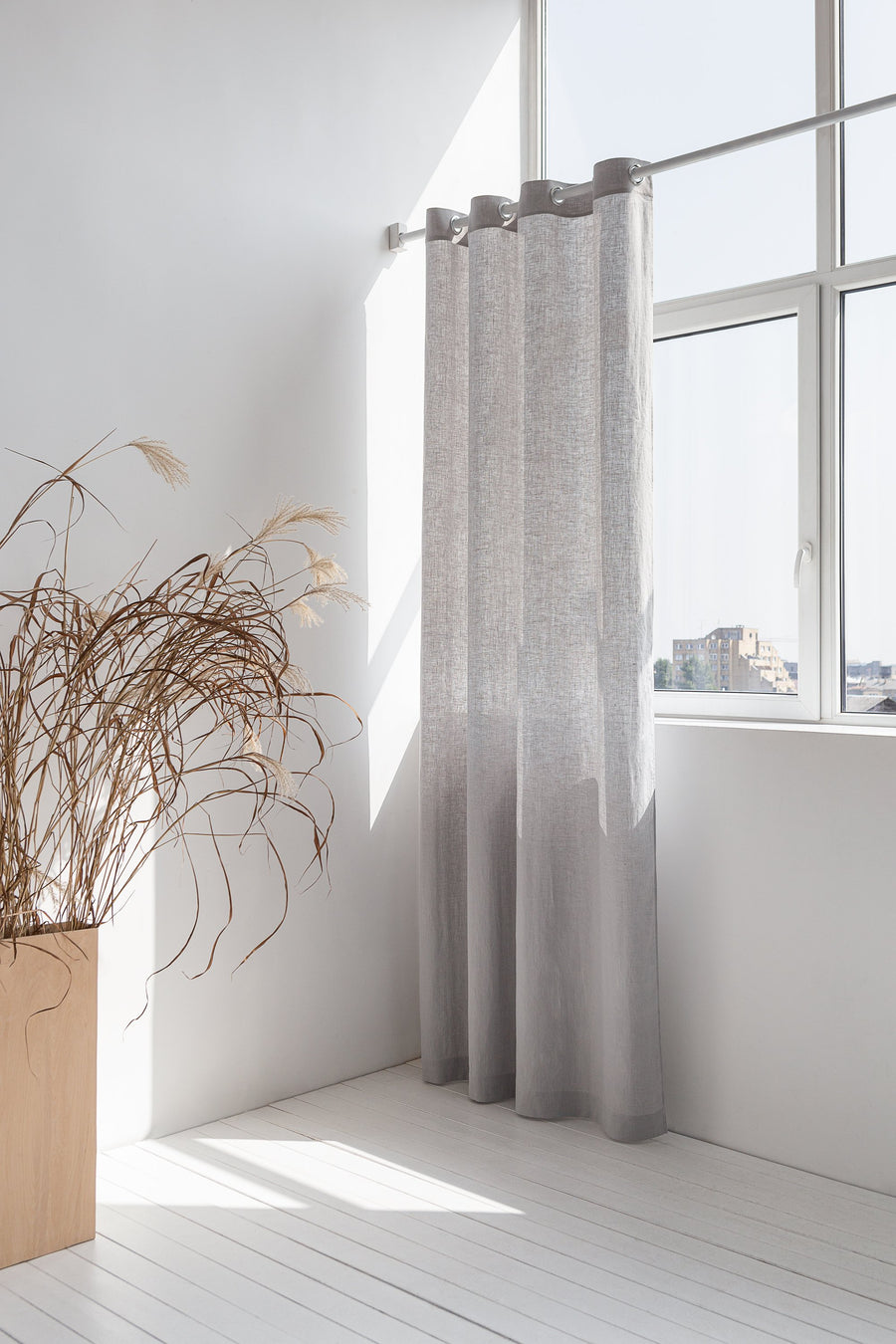 Light Grey linen curtain with grommets - Linen Couture Boutique