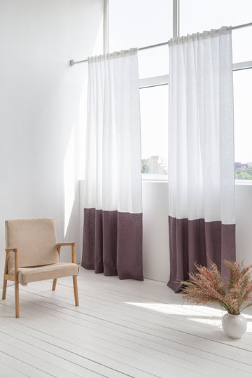 White and Pastel Plum linen curtains with tape, two tones - Linen Couture Boutique