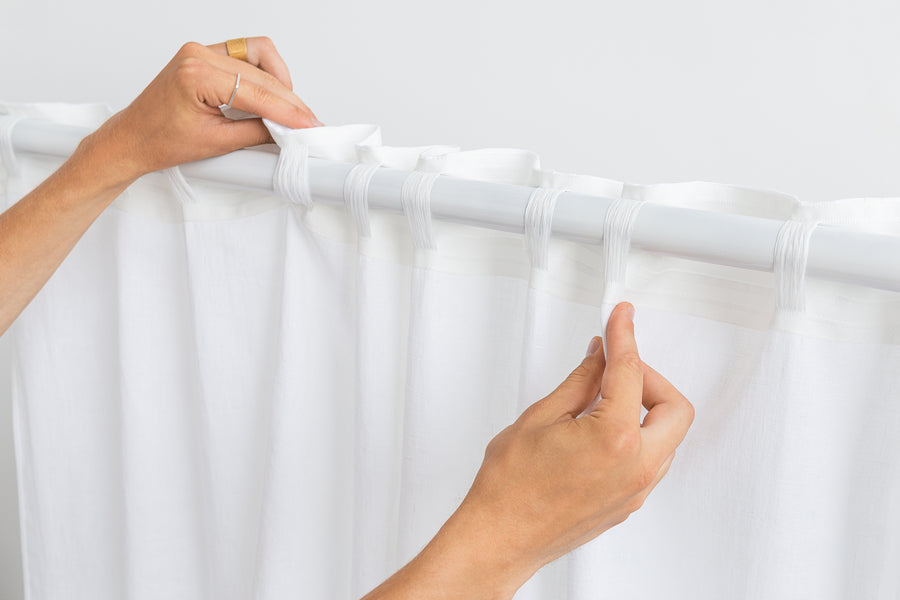 Snow White and Natural Light linen curtains with tape, two tones - Linen Couture Boutique