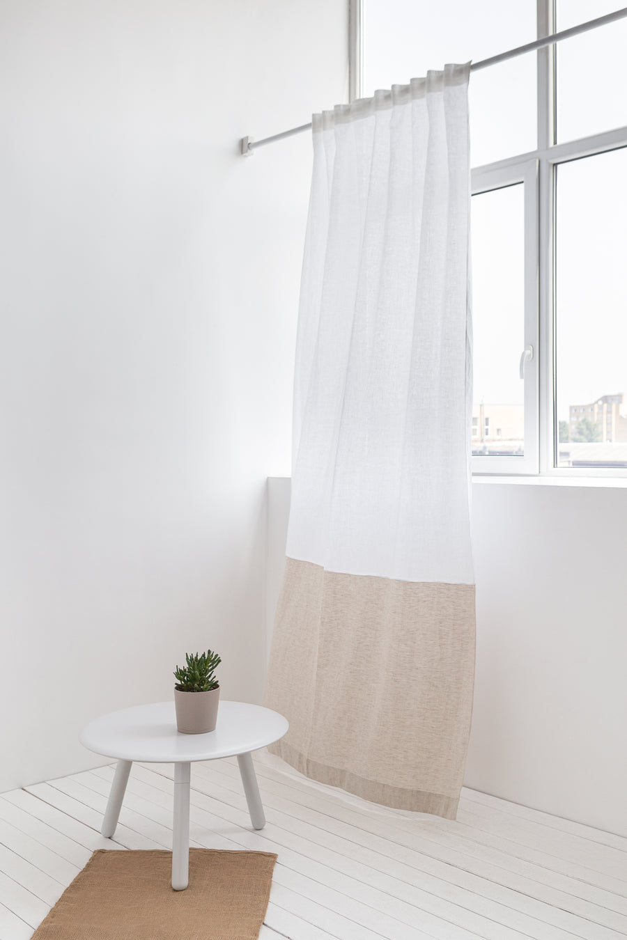 White and Pastel Plum linen curtains with tape, two tones - Linen Couture Boutique