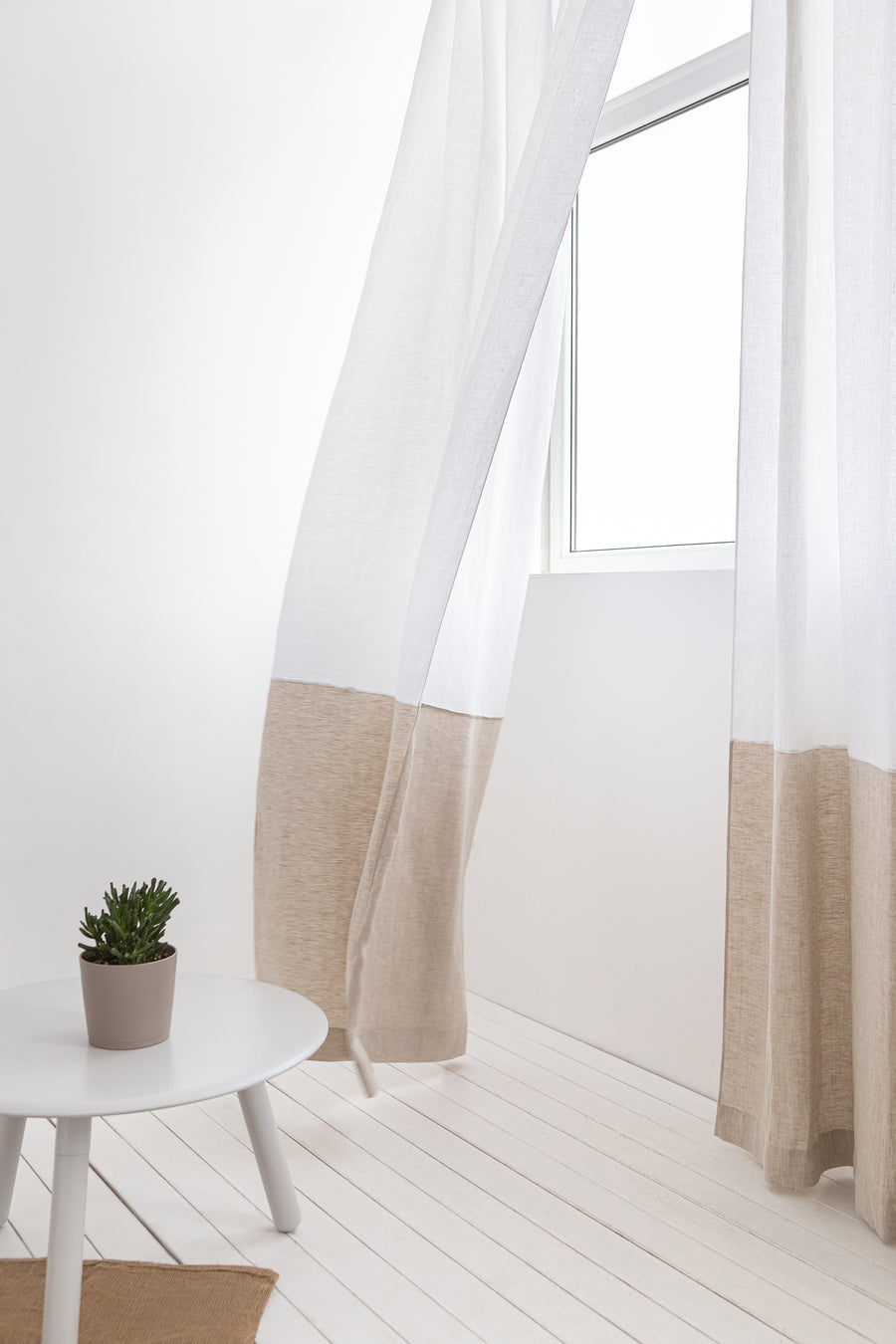 Snow White and Natural Light linen curtains with tape, two tones - Linen Couture Boutique