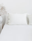 Linen pillow case in White with coconut buttons - Linen Couture Boutique