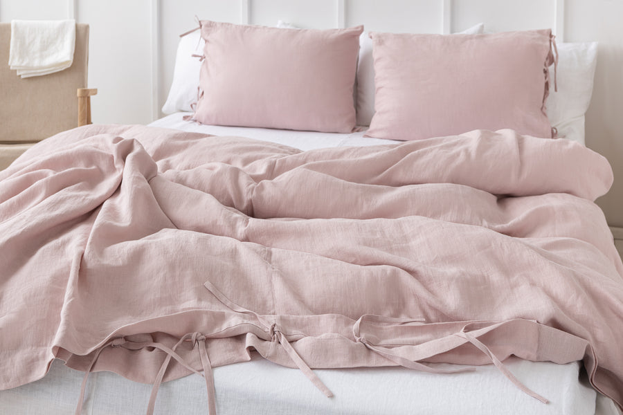 Linen duvet cover in Pale Pink with ties - Linen Couture Boutique