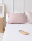 Linen pillow case with ties in Pale Pink - Linen Couture Boutique