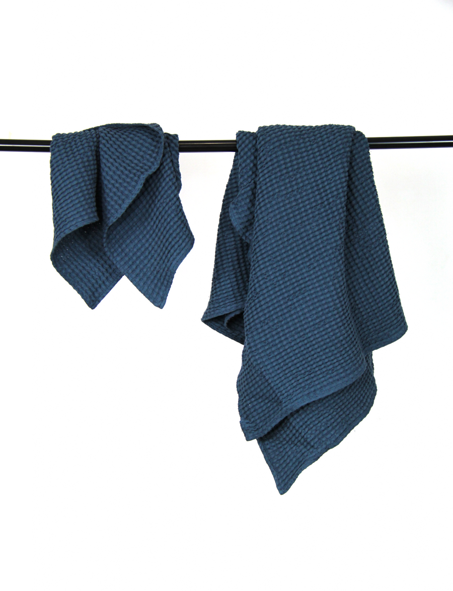 Navy Blue linen waffle towel - Linen Couture Boutique