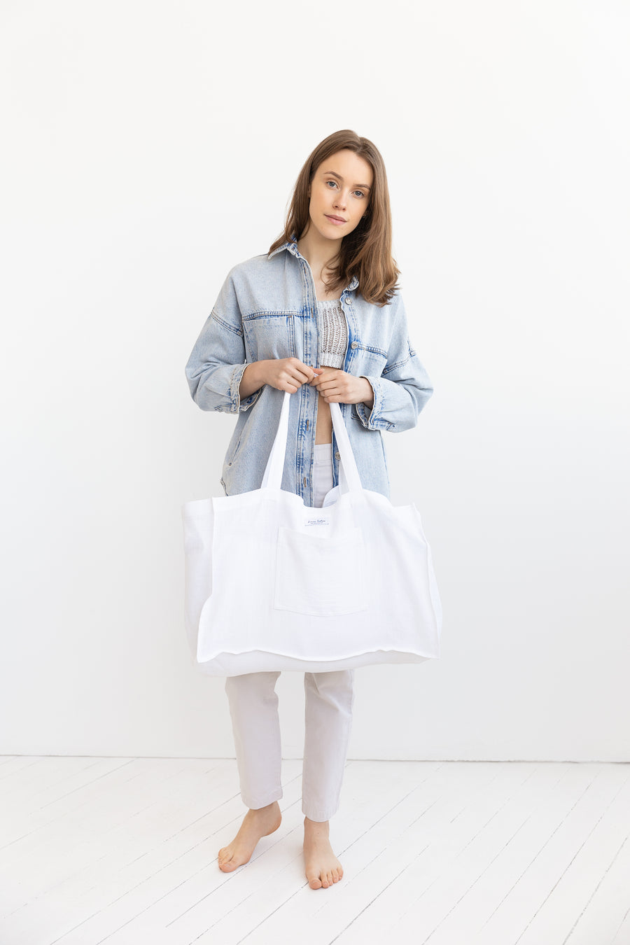 White linen beach bag - Linen Couture Boutique