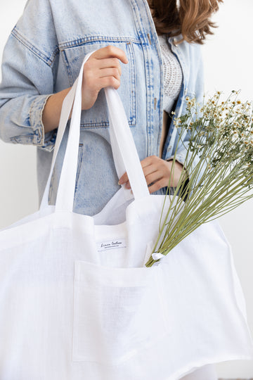 White linen beach bag - Linen Couture Boutique