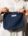 Night Blue linen large makeup bag with zipper - Linen Couture Boutique