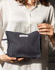 Asphalt grey linen large makeup bag with zipper - Linen Couture Boutique