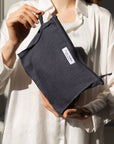 White linen large makeup bag with zipper - Linen Couture Boutique