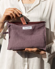 Double cloth linen large makeup bag with zipper - Linen Couture Boutique