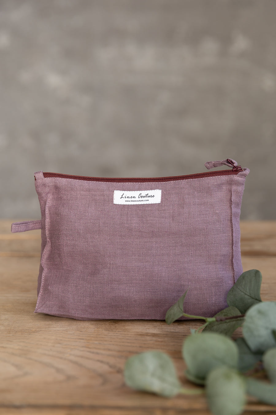 Pastel Plum linen large makeup bag with zipper - Linen Couture Boutique