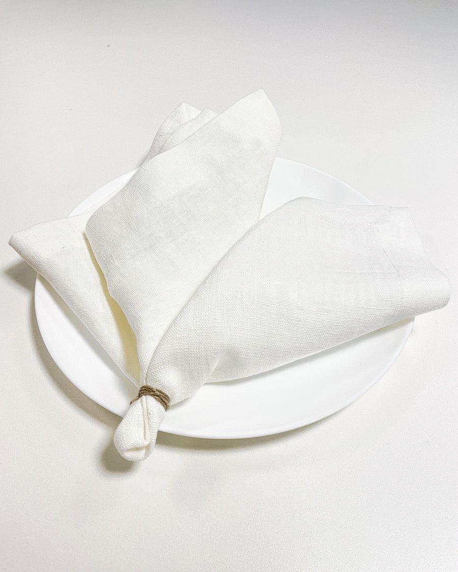 Set of White Linen Napkins with a Decorative Hem (250 gsm) - Linen Couture Boutique