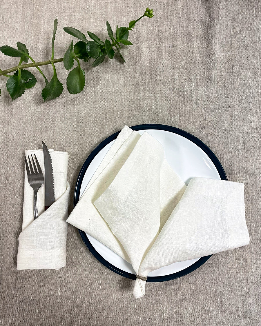 Set of White Linen Napkins with a Decorative Hem (250 gsm) - Linen Couture Boutique