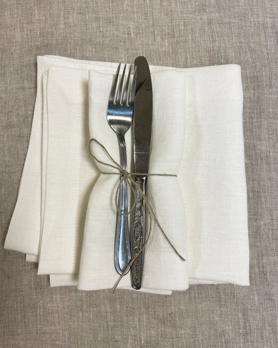 Set of White Linen Napkins with a Decorative Hem (250 gsm) - Linen Couture Boutique