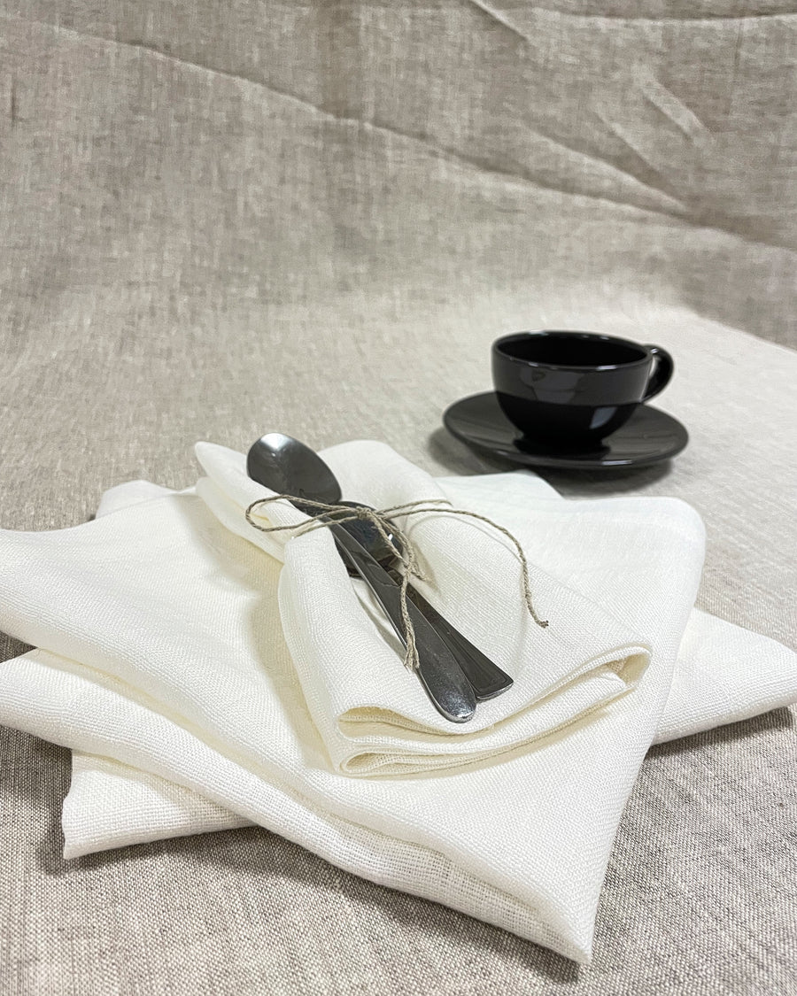 Set of White Linen Napkins with a Decorative Hem (250 gsm) - Linen Couture Boutique