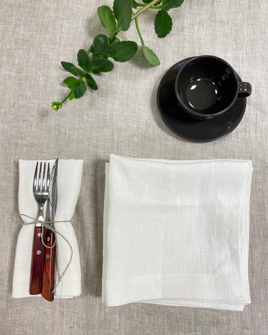 Set of White Linen Napkins with a Decorative Hem (250 gsm) - Linen Couture Boutique