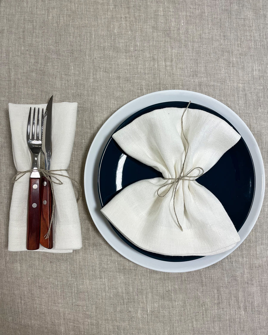 Set of White Linen Napkins with a Decorative Hem (250 gsm) - Linen Couture Boutique