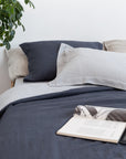 Two Sided Linen Bedding Set in Asphalt and Light Grey - Linen Couture Boutique