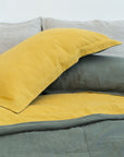 Two Sided Linen Bedding Set in Honey and Safari Green - Linen Couture Boutique