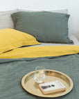 Two Sided Linen Bedding Set in Honey and Safari Green - Linen Couture Boutique