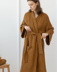 Waffle Linen Robe in Amber - Linen Couture Boutique