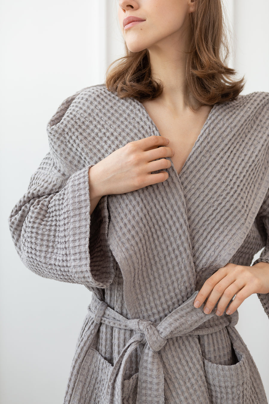 Set of Waffle Linen Towels and Robes with Hoodies for Two - Linen Couture Boutique