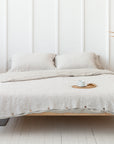 Two Sided Linen Bedding Set in Natural Light and Striped Beige - Linen Couture Boutique