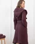 Waffle Linen Bathrobe with Hoodie in Plum - Linen Couture Boutique