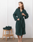 Waffle Linen Robe in Greyish Green - Linen Couture Boutique