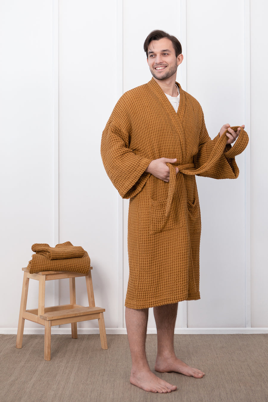 Set of Waffle Linen Robes with Towels for Two - Linen Couture Boutique