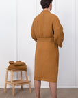 Waffle Linen Robe in Amber - Linen Couture Boutique