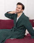 Greyish Green linen waffle robe for men - Linen Couture Boutique