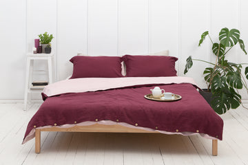 Two Sided Linen Bedding Set in Dark Plum and Pale Pink - Linen Couture Boutique