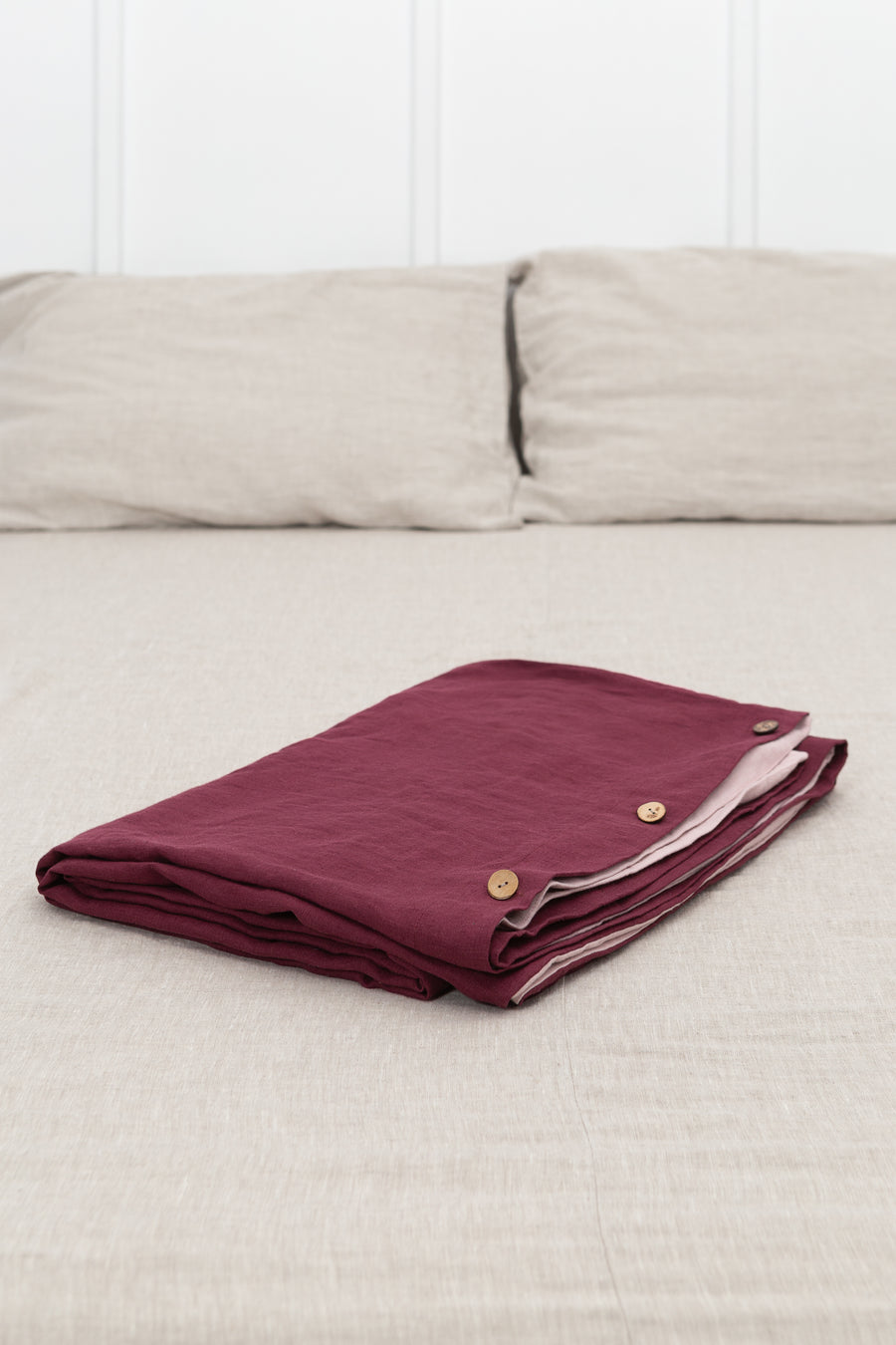 Two Sided Linen Bedding Set in Dark Plum and Pale Pink - Linen Couture Boutique